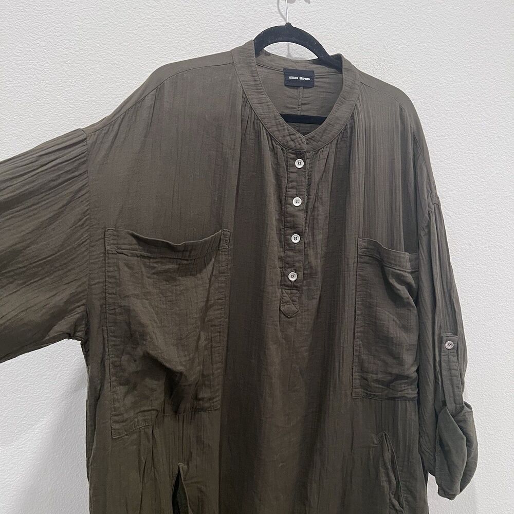 Atelier Delphine Gauzy Oversized Green Midi Dress Pockets Lagenlook Boho M